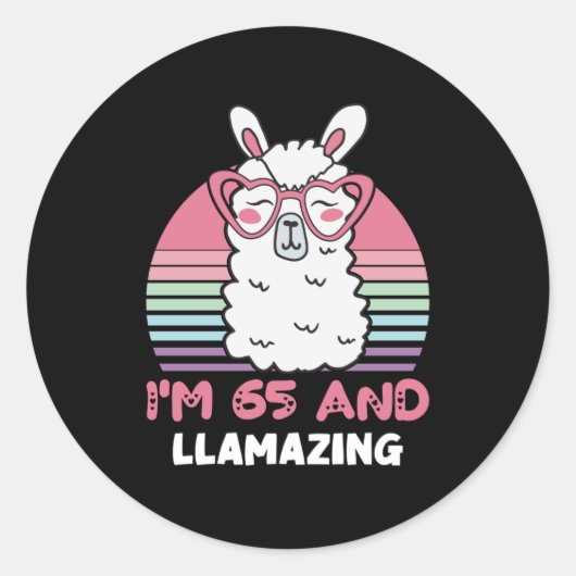 65 jaar oude dag Llamazing 65e verjaardag Llama Ronde Sticker (Voorkant)