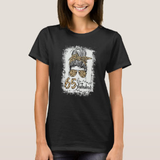 65 jaar oude Fabulous Messy Bun Leopard 65th Birth T-shirt
