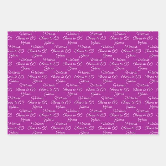 65 jaar Paarse Magenta 65ste verjaardag Inpakpapier Vel (Voorkant 3)