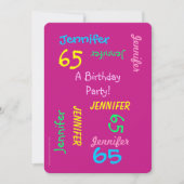 65 jaar Young Hot Pink verjaardagsfeest uitnodigin Kaart (Voorkant)