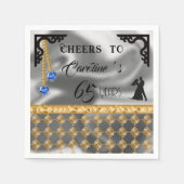 65 jaar, zilveren olie, Gold Damask & Blue Gem Servet (Voorkant)