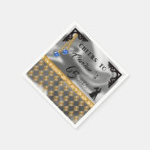 65 jaar, zilveren olie, Gold Damask & Blue Gem Servet (Hoek)