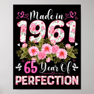 65-jarige gemaakt in 1961 bloemige 65e verjaardag poster