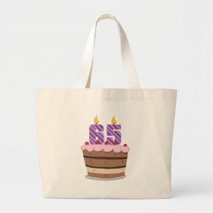 65-jarige leeftijd op de Birthday Cake Grote Tote Bag