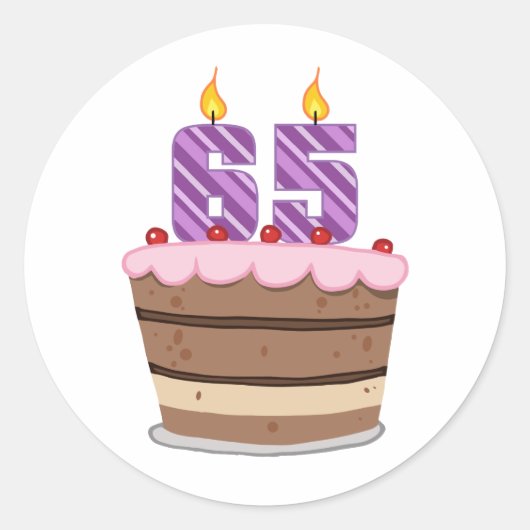 65-jarige leeftijd op de Birthday Cake Ronde Sticker (Voorkant)