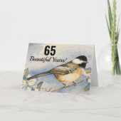 65 Mooie jaren Schattigee Chickadee Flower Birthda Kaart (Voorkant)