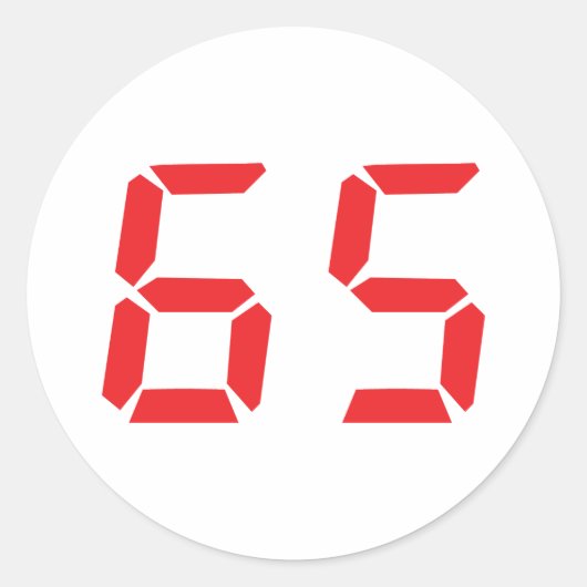 65 vijfenzestig rode wekker digitaal nummer ronde sticker (Voorkant)