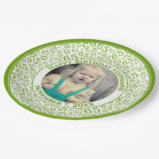 65 Your Photo Random Number Pattern Green/White Papieren Bordje (Gekanteld)