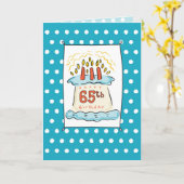 65e Birthday Cake on Blue Blauwgroen met Stippen Kaart (Gele Bloem)