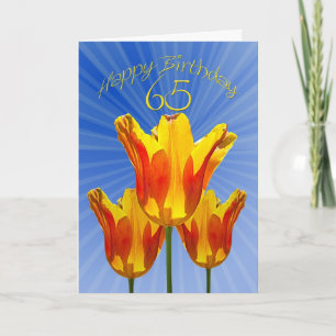 65e Birthday-kaart, tulpen vol met zonneschijn Kaart