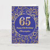 65e Birthday Navy Blue en Gold Floral Pattern Kaart (Voorkant)