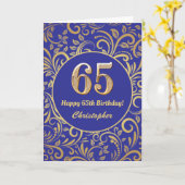 65e Birthday Navy Blue en Gold Floral Pattern Kaart (Gele Bloem)