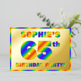 65e Birthday Party — Fun, regenboogspectrum "65" Folie Uitnodiging
