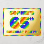 65e Birthday Party — Fun, regenboogspectrum "65" Folie Uitnodiging (Voorkant)