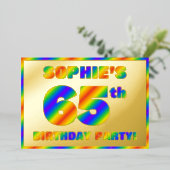 65e Birthday Party — Fun, regenboogspectrum "65" Folie Uitnodiging (Staand Voorkant)