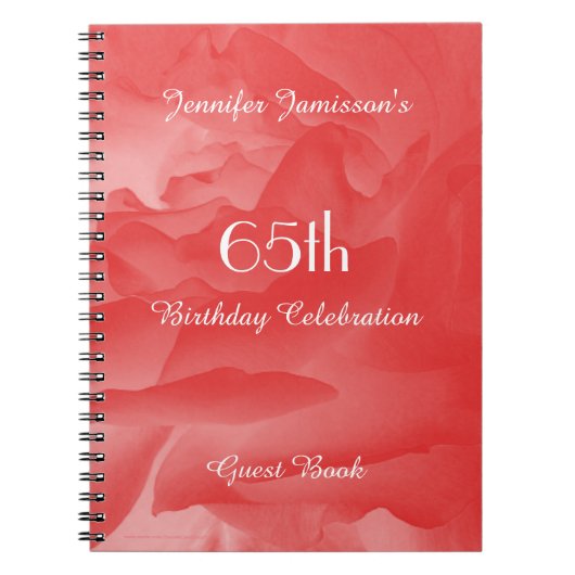 65e Birthday Party Guest Book, Coral Roos Notitieboek (Voorkant)
