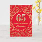 65e Birthday Red en Gold Floral Pattern Kaart (Gele Bloem)