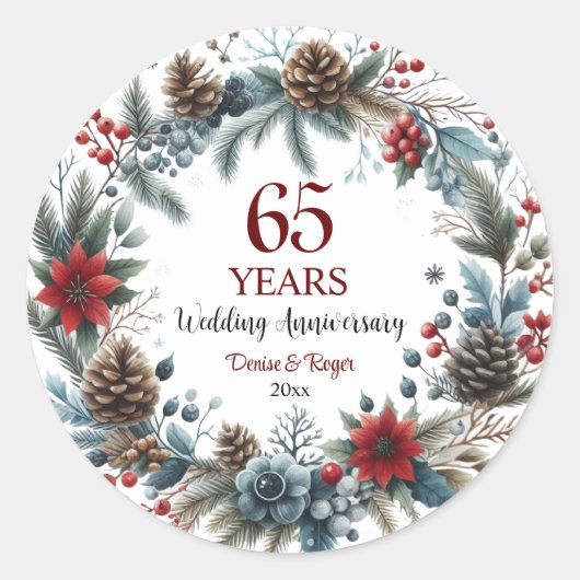 65e blauwe saffier bruiloftswederjaring winter ronde sticker (Voorkant)