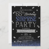 65e Blue Silver Glitter Confetti Surprise Party Kaart (Voorkant)