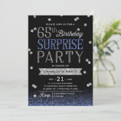 65e Blue Silver Glitter Confetti Surprise Party Kaart (Staand voorkant)