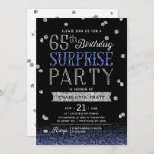 65e Blue Silver Glitter Confetti Surprise Party Kaart (Voorkant / Achterkant)