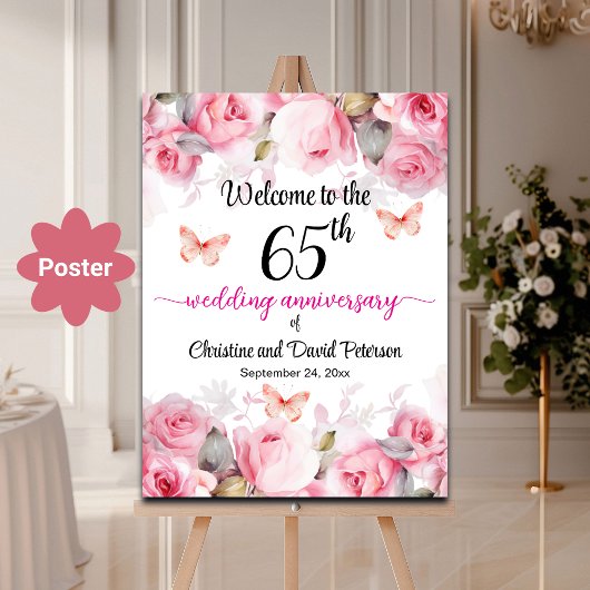 65e bruiloft Jubileum Blush Rozen Welkom Poster