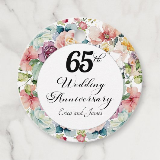 65e bruiloft Jubileum Elegant Script Floral Bedankjes Labels (Voorkant)