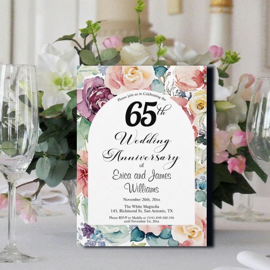 65e bruiloft Jubileum Elegant Script Floral Kaart