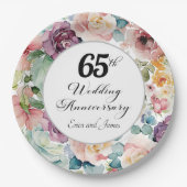 65e bruiloft Jubileum Elegant Script Floral Papieren Bordje (Voorkant)