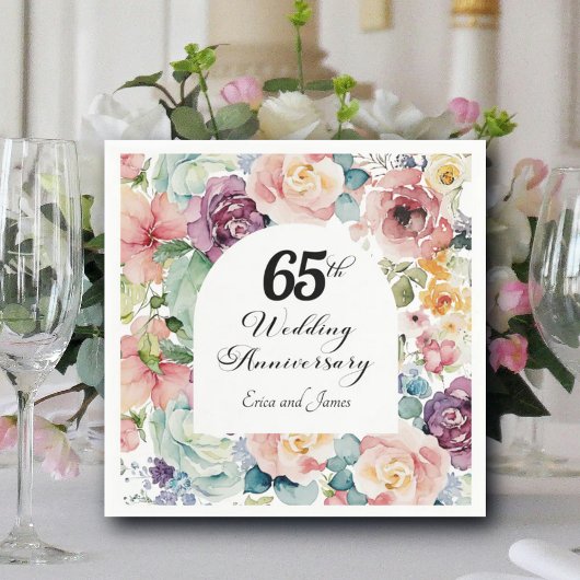 65e bruiloft Jubileum Elegant Script Floral Servet