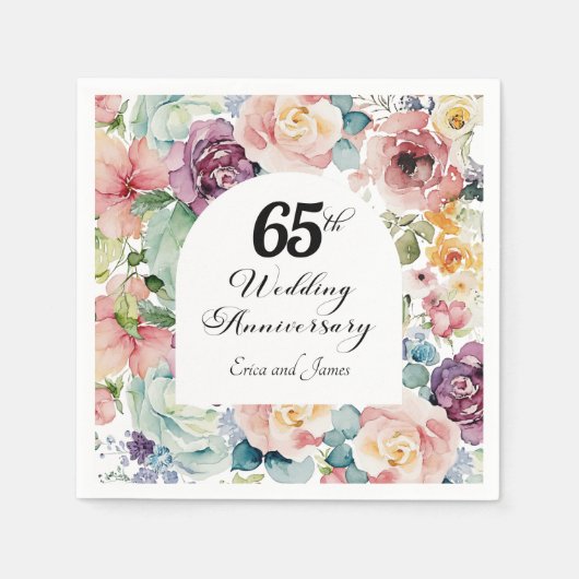 65e bruiloft Jubileum Elegant Script Floral Servet (Voorkant)