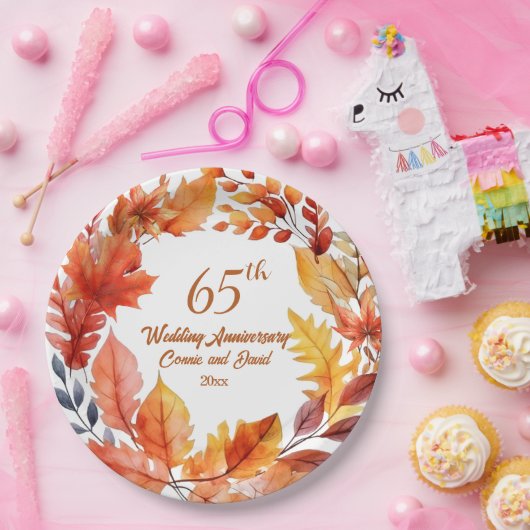 65e bruiloft Jubileum Herfst Bloemen Papieren Bordje (Feest)