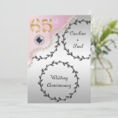 65e bruiloft Jubileum in reliëf van zilveren Roos Kaart (Staand voorkant)