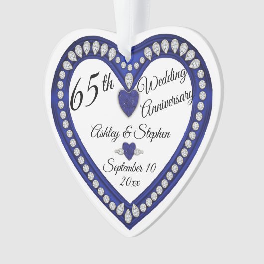 65e bruiloft Jubileum Sapphire Diamond Keepsake Ornament (voorkant)
