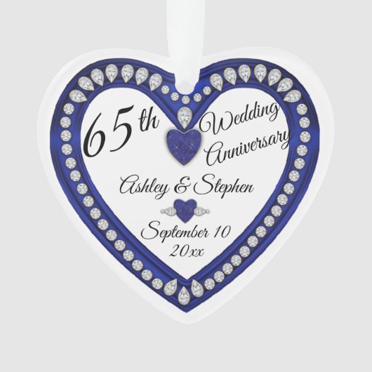 65e bruiloft Jubileum Sapphire Diamond Keepsake Ornament (voorkant)