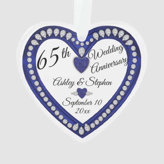 65e bruiloft Jubileum Sapphire Diamond Keepsake Ornament (achterkant)