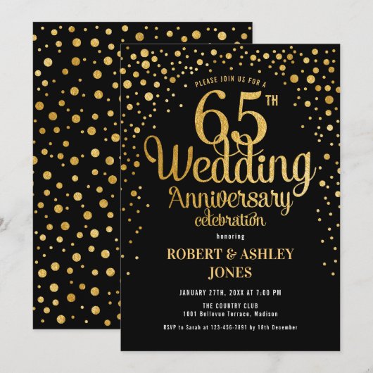 65e bruiloft Jubileum - Zwart & Goud Kaart (Voorkant / Achterkant)
