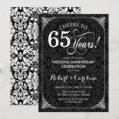 65e bruiloft Jubileum - Zwart Wit Damask Kaart (Voorkant / Achterkant)