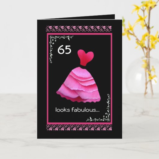 65e Fabulous Birthday with Pink Dress Kaart (Gele Bloem)
