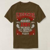 65e geboortedag T-shirt Legends, geboren in august (Design voorkant)