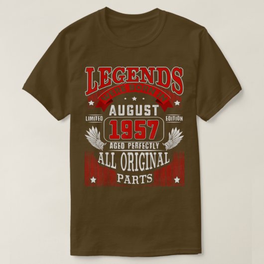 65e geboortedag T-shirt Legends, geboren in august (Design voorkant)