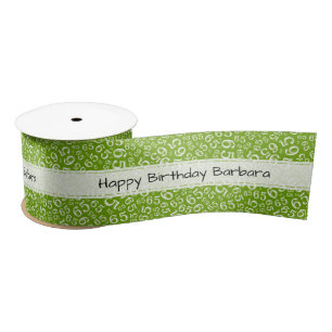 65e Happy Birthday 65 Number Pattern Green/White Satijnen Lint