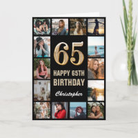 65e Happy Birthday Black en Gold Photo Collage