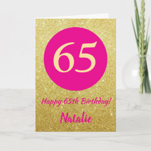 65e Happy Birthday Hot Pink en Gold Glitter Kaart