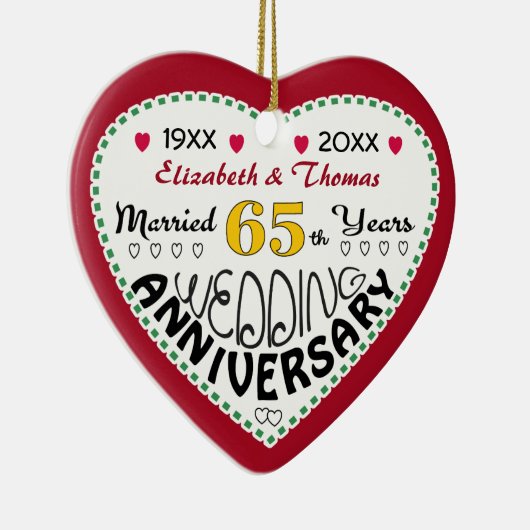 65e Jubileum cadeau hartvormige kerst Keramisch Ornament (Rechts)