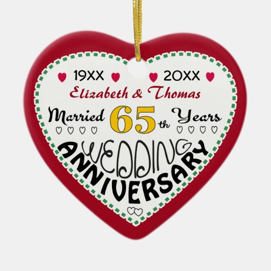 65e Jubileum cadeau hartvormige kerst Keramisch Ornament (Voorkant)