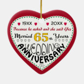 65e Jubileum cadeau hartvormige kerst Keramisch Ornament (Achterkant)