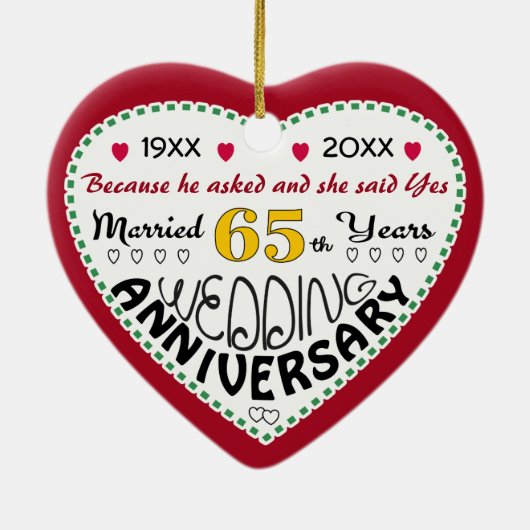 65e Jubileum cadeau hartvormige kerst Keramisch Ornament (Achterkant)