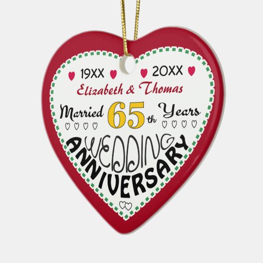 65e Jubileum cadeau hartvormige kerst Keramisch Ornament (Links)