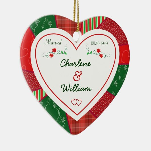 65e Jubileum Kerstquilt Hartgeschenk Keramisch Ornament (Rechts)